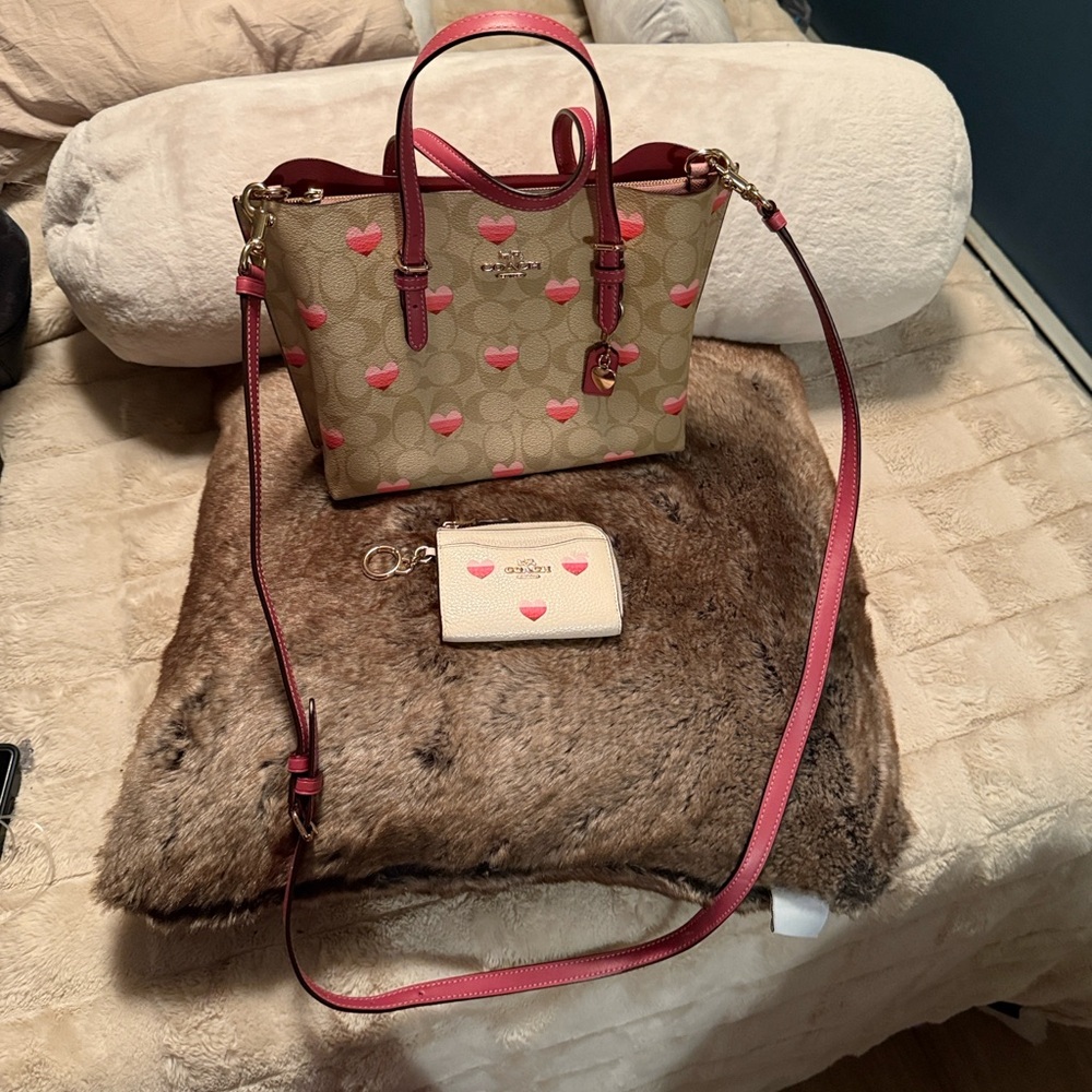 Coach Tan and Pink Heart Women's Bag